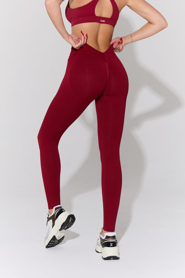 V-Cut Seamless Long Leggings - Rouge